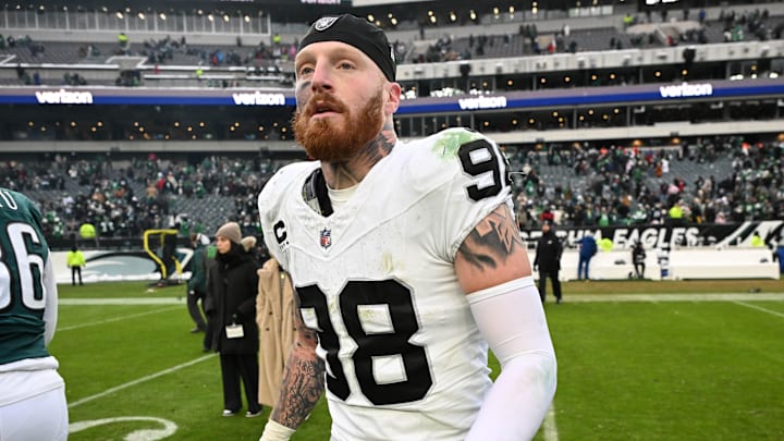 Maxx Crosby on field following loss. Maxx Crosby on field following loss.