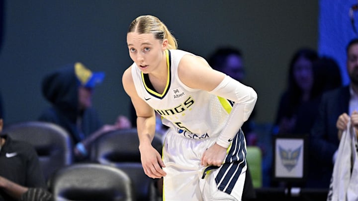 Sep 11, 2025; Arlington, Texas, USA; Dallas Wings guard Paige Bueckers (5) looks on during the second half against the Phoenix Mercury at College Park Center. Mandatory Credit: Jerome Miron-Imagn Images Sep 11, 2025; Arlington, Texas, USA; Dallas Wings guard Paige Bueckers (5) looks on during the second half against the Phoenix Mercury at College Park Center. Mandatory Credit: Jerome Miron-Imagn Images