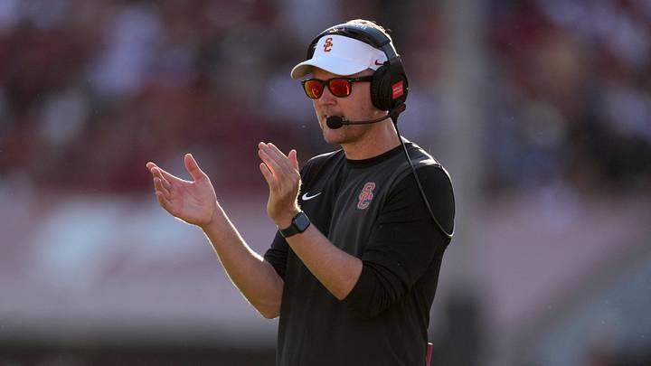 Aug 30, 2025; Los Angeles, California, USA; Southern California Trojans head coach Lincoln Riley watches from the sidelines against the Missouri State Bears in the first half at United Airlines Field at Los Angeles Memorial Coliseum. Mandatory Credit: Kirby Lee-Imagn Images Aug 30, 2025; Los Angeles, California, USA; Southern California Trojans head coach Lincoln Riley watches from the sidelines against the Missouri State Bears in the first half at United Airlines Field at Los Angeles Memorial Coliseum. Mandatory Credit: Kirby Lee-Imagn Images
