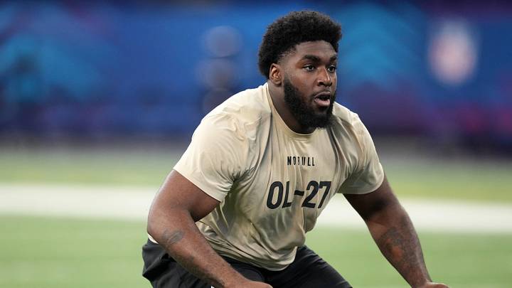 Mar 3, 2024; Indianapolis, IN, USA; Maryland offensive lineman Delmar Glaze (OL27) during the 2024 Mar 3, 2024; Indianapolis, IN, USA; Maryland offensive lineman Delmar Glaze (OL27) during the 2024