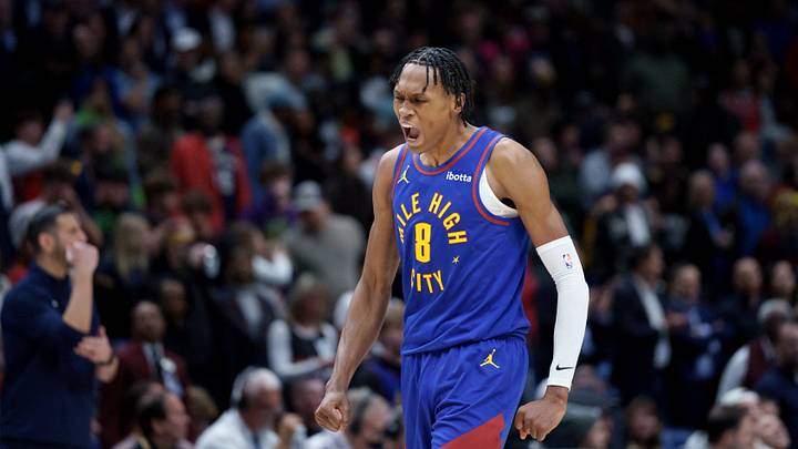 Jan 13, 2026; New Orleans, Louisiana, USA; Denver Nuggets guard Peyton Watson (8) reacts to making a basket against the New Orleans Pelicans during the fourth quarter at Smoothie King Center. Mandatory Credit: Matthew Hinton-Imagn Images Jan 13, 2026; New Orleans, Louisiana, USA; Denver Nuggets guard Peyton Watson (8) reacts to making a basket against the New Orleans Pelicans during the fourth quarter at Smoothie King Center. Mandatory Credit: Matthew Hinton-Imagn Images