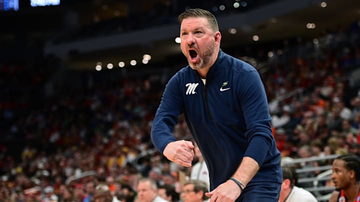 Mar 23, 2025; Milwaukee, WI, USA; Mississippi Rebels head coach Chris Beard reacts during the first half in the second round of the NCAA Tournament against the Iowa State Cyclones at Fiserv Forum. Mandatory Credit: Benny Sieu-Imagn Images Mar 23, 2025; Milwaukee, WI, USA; Mississippi Rebels head coach Chris Beard reacts during the first half in the second round of the NCAA Tournament against the Iowa State Cyclones at Fiserv Forum. Mandatory Credit: Benny Sieu-Imagn Images