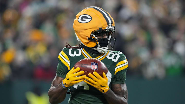 Nov 10, 2025; Green Bay, Wisconsin, USA;  Green Bay Packers wide receiver Savion Williams (83) during the game against the Philadelphia Eagles at Lambeau Field. Mandatory Credit: Jeff Hanisch-Imagn Images