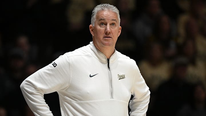 Purdue Boilermakers head coach Matt Painter reacts to a replay.