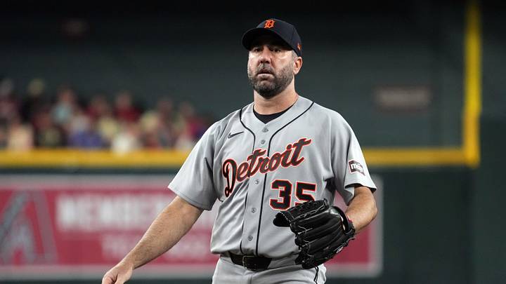 Detroit Tigers pitcher Justin Verlander throws. Detroit Tigers pitcher Justin Verlander throws.