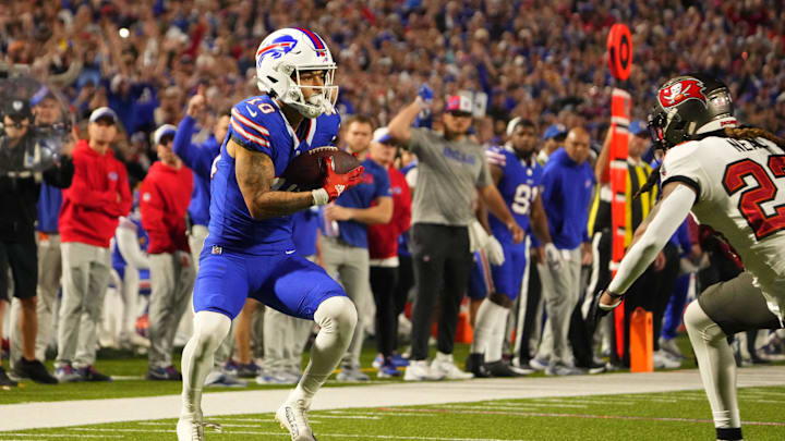 Oct 26, 2023; Orchard Park, New York, USA; Buffalo Bills wide receiver Khalil Shakir (10) makes a