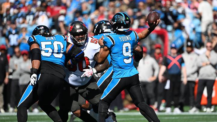 Oct 25, 2026; Charlotte, North Carolina, USA; Carolina Panthers quarterback Bryce Young (9) passes against the Tampa Bay Buccaneers during the first half at Bank of America Stadium. Mandatory Credit: Bob Donnan-Imagn Images Oct 25, 2026; Charlotte, North Carolina, USA; Carolina Panthers quarterback Bryce Young (9) passes against the Tampa Bay Buccaneers during the first half at Bank of America Stadium. Mandatory Credit: Bob Donnan-Imagn Images