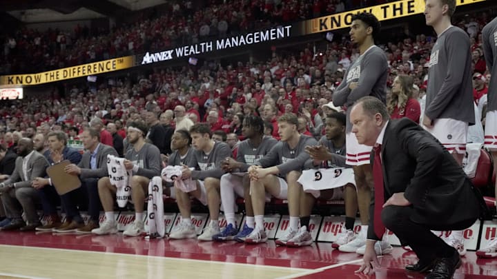 Wisconsin head coach Greg Gard is shown during the first half of their game against Washington Tuesday, February 25, 2025 at the Kohl Center in Madison, Wisconsin.