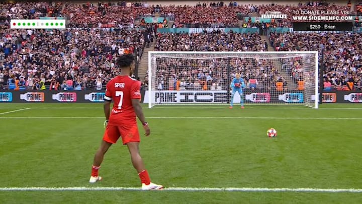 IShowSpeed scored the winning penalty in the shootout for the YouTube Allstars. IShowSpeed scored the winning penalty in the shootout for the YouTube Allstars.