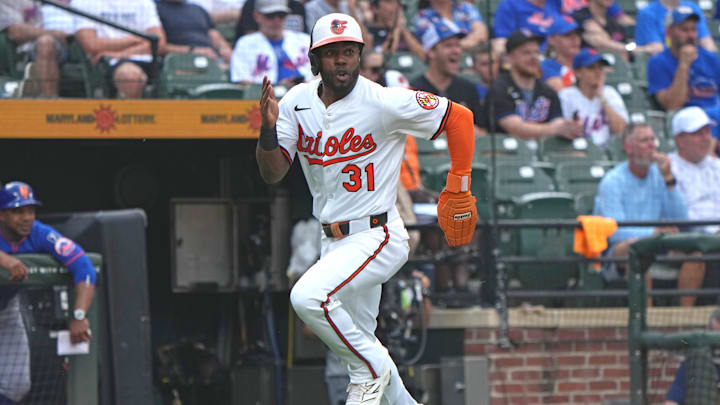 Jul 10, 2025; Baltimore, MD, USA; Baltimore Orioles outfielder Cedric Mullins (31) rounds third base to score during the second inning against the New York Mets at Oriole Park at Camden Yards. Mandatory Credit: Mitch Stringer-Imagn Images