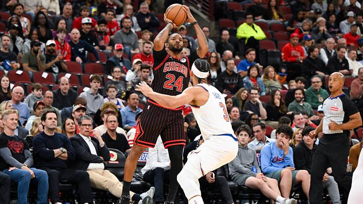 Oct 28, 2026; Chicago, Illinois, USA; Chicago Bulls guard Norman Powell (24) shoots against New York Knicks guard Josh Hart (3) during the first half at United Center. Mandatory Credit: Matt Marton-Imagn Images Oct 28, 2026; Chicago, Illinois, USA; Chicago Bulls guard Norman Powell (24) shoots against New York Knicks guard Josh Hart (3) during the first half at United Center. Mandatory Credit: Matt Marton-Imagn Images