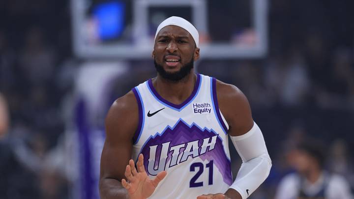 Oct 6, 2026; Salt Lake City, Utah, USA; Utah Jazz guard Josh Okogie (21) reacts to a play against the Denver Nuggets during the first quarter at Delta Center. Mandatory Credit: Rob Gray-Imagn Images Oct 6, 2026; Salt Lake City, Utah, USA; Utah Jazz guard Josh Okogie (21) reacts to a play against the Denver Nuggets during the first quarter at Delta Center. Mandatory Credit: Rob Gray-Imagn Images