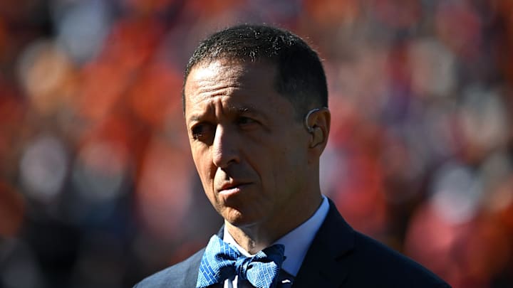 Fox sports reporter Ken Rosenthal looks on before game one of the ALDS for the 2023 MLB playoffs against the Texas Rangers at Oriole Park at Camden Yards in 2023.