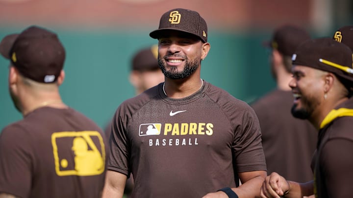 Aug 12, 2025; San Francisco, California, USA; San Diego Padres shortstop Xander Bogaerts (2) smiles during warmups before the game against the San Francisco Giants at Oracle Park. Mandatory Credit: Robert Edwards-Imagn Images Aug 12, 2025; San Francisco, California, USA; San Diego Padres shortstop Xander Bogaerts (2) smiles during warmups before the game against the San Francisco Giants at Oracle Park. Mandatory Credit: Robert Edwards-Imagn Images