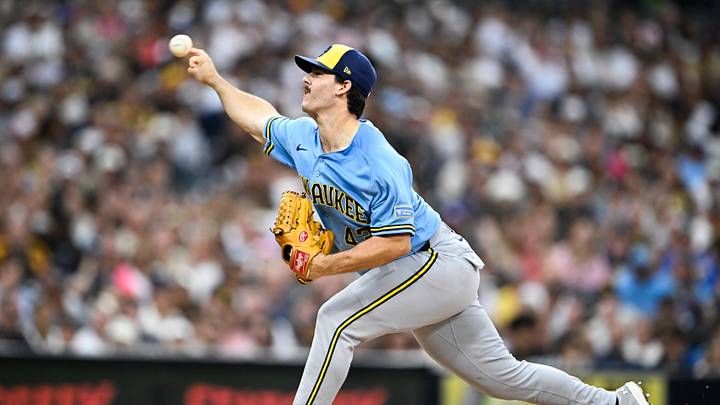 Aug 10, 2026; San Diego, California, USA; Milwaukee Brewers pitcher Logan Henderson (43) delivers during the second inning against the San Diego Padres at Petco Park. Mandatory Credit: Denis Poroy-Imagn Images Aug 10, 2026; San Diego, California, USA; Milwaukee Brewers pitcher Logan Henderson (43) delivers during the second inning against the San Diego Padres at Petco Park. Mandatory Credit: Denis Poroy-Imagn Images