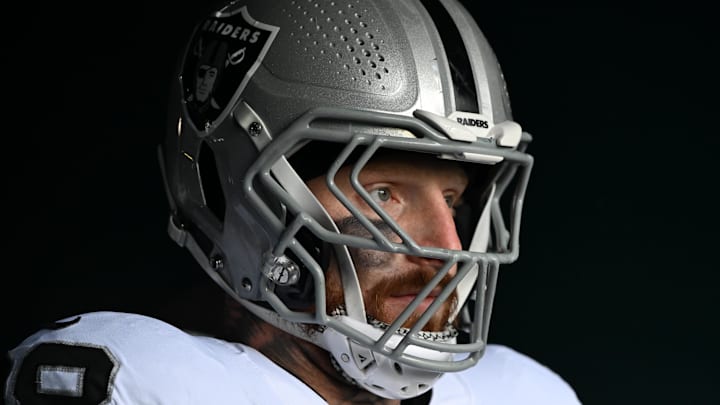 Dec 14, 2025; Philadelphia, Pennsylvania, USA; Las Vegas Raiders defensive end Maxx Crosby (98) in the tunnel against the Philadelphia Eagles at Lincoln Financial Field. Mandatory Credit: Eric Hartline-Imagn Images