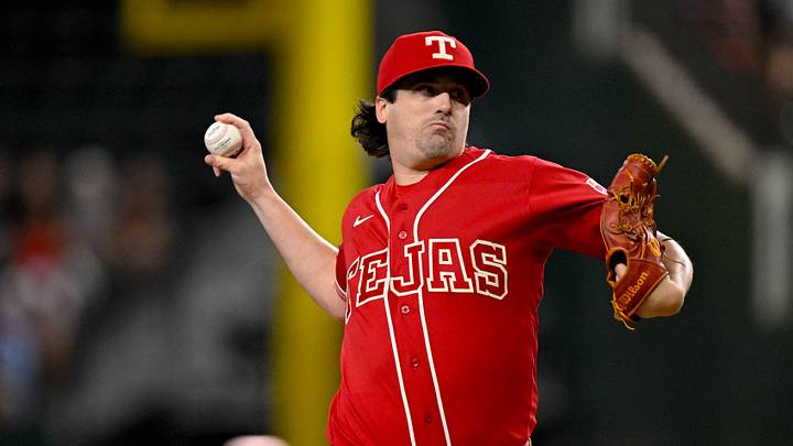 Sep 19, 2026; Arlington, Texas, USA; Texas Rangers pitcher Cal Quantrill (44) pitches against the Toronto Blue Jays during the first inning at Globe Life Field. Mandatory Credit: Jerome Miron-Imagn Images Sep 19, 2026; Arlington, Texas, USA; Texas Rangers pitcher Cal Quantrill (44) pitches against the Toronto Blue Jays during the first inning at Globe Life Field. Mandatory Credit: Jerome Miron-Imagn Images