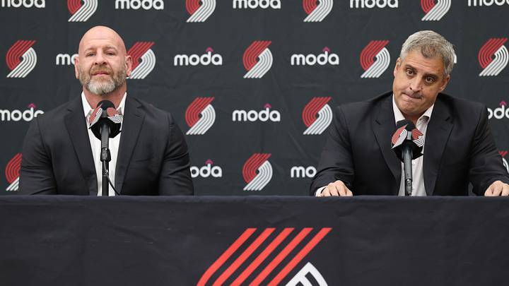 Joe Cronin and head coach Micah Nori answer questions from the press conference at the Trail Blazers Practice Facility.