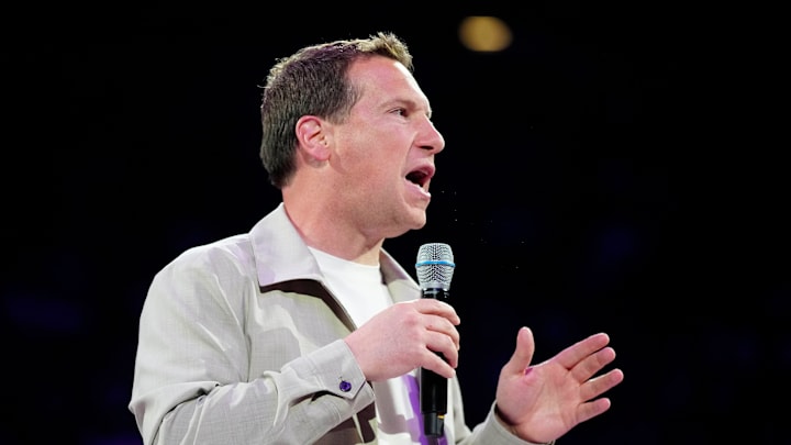 Mercury owner Mat Ishbia announces the Ring of Honor proceedings during the home opener at the Footprint Center on Saturday, May 18, 2024. Mercury owner Mat Ishbia announces the Ring of Honor proceedings during the home opener at the Footprint Center on Saturday, May 18, 2024.