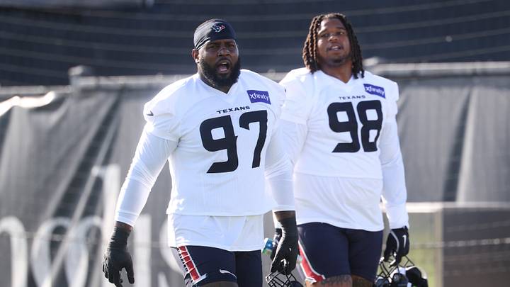 Jul 23, 2025; Houston, TX, USA; Houston Texans defensive tackle Mario Edwards Jr. (97) during training camp at Houston Methodist Training Center. Mandatory Credit: Troy Taormina-Imagn Images Jul 23, 2025; Houston, TX, USA; Houston Texans defensive tackle Mario Edwards Jr. (97) during training camp at Houston Methodist Training Center. Mandatory Credit: Troy Taormina-Imagn Images