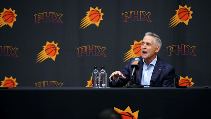 Suns general manager Brian Gregory speaks during his introductory news conference on May 6, 2025, in Phoenix. Suns general manager Brian Gregory speaks during his introductory news conference on May 6, 2025, in Phoenix.