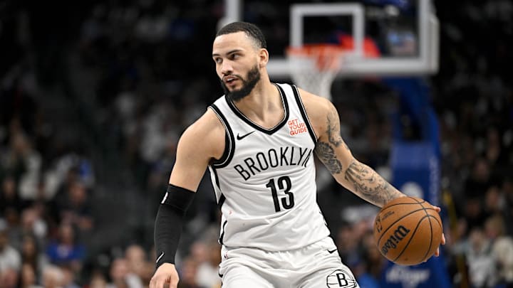 Mar 31, 2025; Dallas, Texas, USA; Brooklyn Nets guard Tyrese Martin (13) in action during the game between the Dallas Mavericks and the Brooklyn Nets at the American Airlines Center. Mandatory Credit: Jerome Miron-Imagn Images
