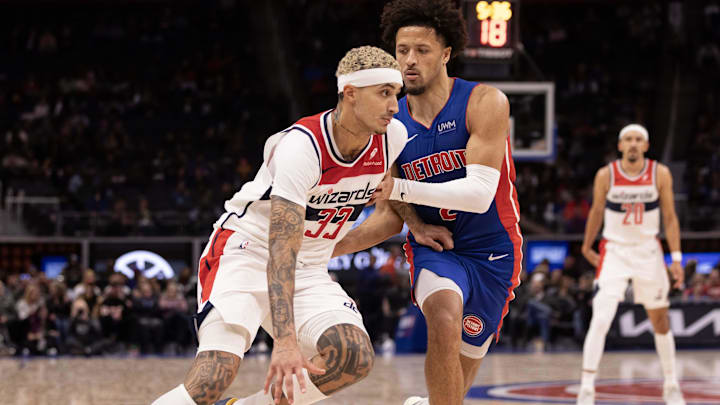 Nov 27, 2023; Detroit, Michigan, USA; Washington Wizards forward Kyle Kuzma (33) drives to the