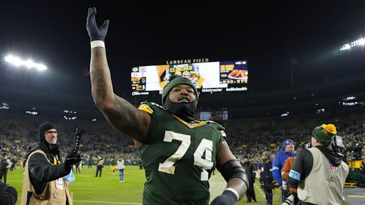 Green Bay Packers guard Elgton Jenkins following the game against the New Orleans Saints at Lambeau Field.