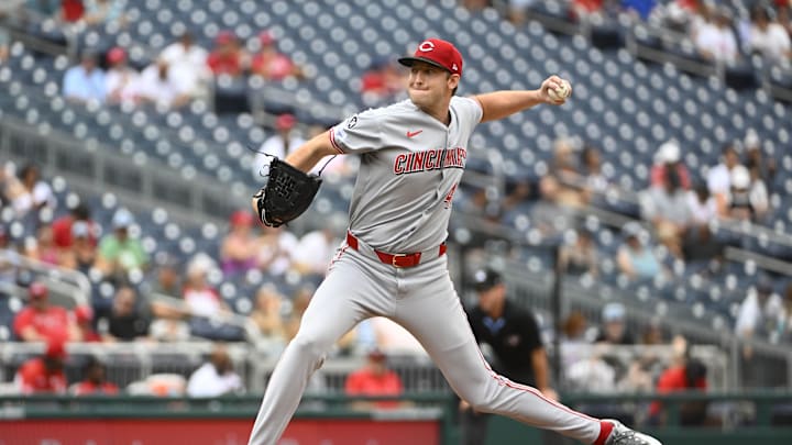 Jul 23, 2025; Washington, District of Columbia, USA; Cincinnati Reds starting pitcher Nick Lodolo (40) throws to the Washington Nationals during the second inning at Nationals Park. Mandatory Credit: Brad Mills-Imagn Images Jul 23, 2025; Washington, District of Columbia, USA; Cincinnati Reds starting pitcher Nick Lodolo (40) throws to the Washington Nationals during the second inning at Nationals Park. Mandatory Credit: Brad Mills-Imagn Images