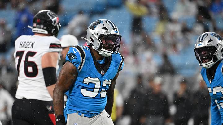 Aug 28, 2026; Charlotte, North Carolina, USA; Carolina Panthers linebacker Trevin Wallace (32) reacts in the first quarter at Bank of America Stadium. Mandatory Credit: Bob Donnan-Imagn Images Aug 28, 2026; Charlotte, North Carolina, USA; Carolina Panthers linebacker Trevin Wallace (32) reacts in the first quarter at Bank of America Stadium. Mandatory Credit: Bob Donnan-Imagn Images
