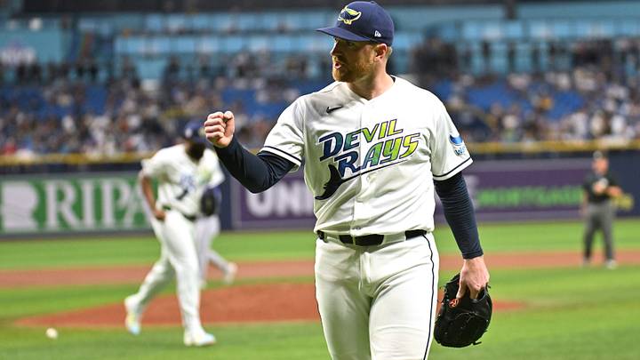Sep 11, 2026; St. Petersburg, Florida, USA; Tampa Bay Rays starting pitcher Drew Rasmussen (57) reacts after getting the third out in the third inning against the Houston Astros at Tropicana Field. Mandatory Credit: Jonathan Dyer-Imagn Images Sep 11, 2026; St. Petersburg, Florida, USA; Tampa Bay Rays starting pitcher Drew Rasmussen (57) reacts after getting the third out in the third inning against the Houston Astros at Tropicana Field. Mandatory Credit: Jonathan Dyer-Imagn Images