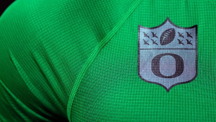 Oregon Ducks Going Viral For Nike Pro Day Athlete-Exclusive Shirts, NFL Logo Inspired. Credit: @oregonfootball on X (formerly Twitter)
