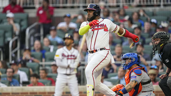 Atlanta Braves designated hitter Marcell Ozuna against New York Mets