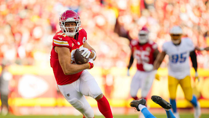 Oct 22, 2023; Kansas City, Missouri, USA; Kansas City Chiefs tight end Travis Kelce (87)