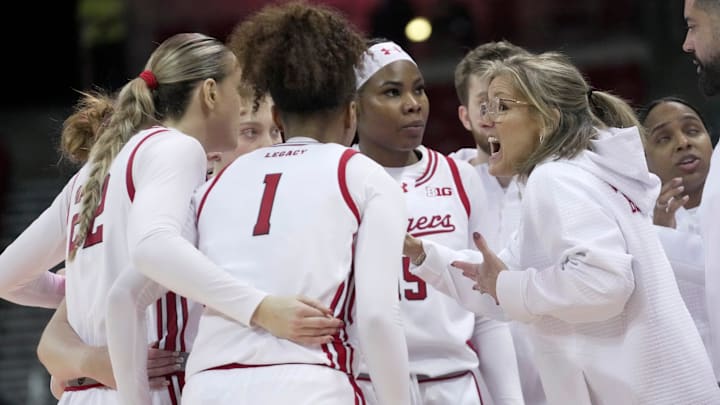 Wisconsin head coach Robin Pingeton talks to her team during overtime in their game Sunday, January 18, 2026 at the Kohl Center in Madison, Wisconsin. Wisconsin beat Oregon 94-92 in double overtime. Wisconsin head coach Robin Pingeton talks to her team during overtime in their game Sunday, January 18, 2026 at the Kohl Center in Madison, Wisconsin. Wisconsin beat Oregon 94-92 in double overtime.