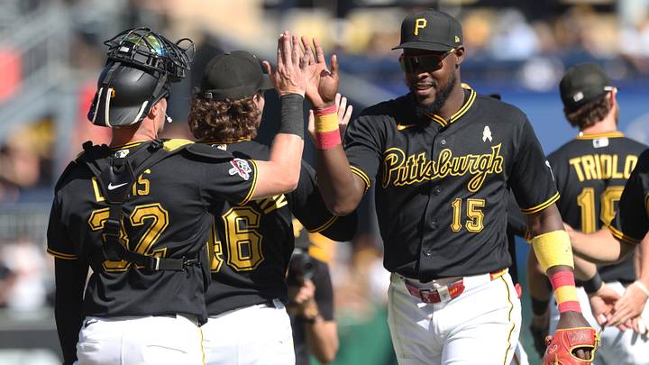 Sep 6, 2026; Pittsburgh, Pennsylvania, USA; Pittsburgh Pirates catcher Henry Davis (32) and center fielder Oneil Cruz (15) high-five after defeating the Los Angeles Angels at PNC Park. Mandatory Credit: Charles LeClaire-Imagn Images Sep 6, 2026; Pittsburgh, Pennsylvania, USA; Pittsburgh Pirates catcher Henry Davis (32) and center fielder Oneil Cruz (15) high-five after defeating the Los Angeles Angels at PNC Park. Mandatory Credit: Charles LeClaire-Imagn Images