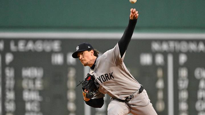 Apr 22, 2026; Boston, Massachusetts, USA; New York Yankees pitcher Max Fried (54) pitches against the Boston Red Sox in the first inning at Fenway Park. Mandatory Credit: Eric Canha-Imagn Images