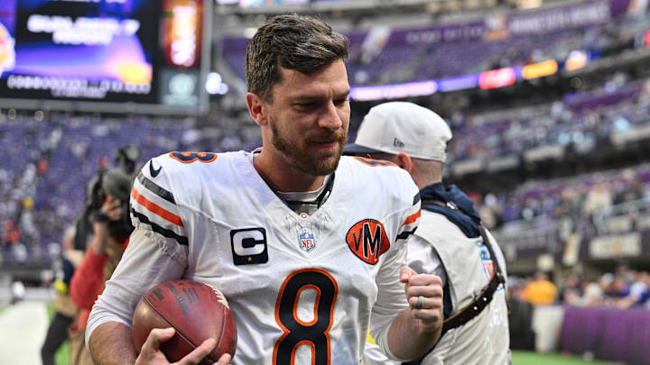 Nov 16, 2025; Minneapolis, Minnesota, USA; Chicago Bears kicker Cairo Santos (8) reacts after kicking a game-winning field goal against the Minnesota Vikings at U.S. Bank Stadium. Mandatory Credit: Jeffrey Becker-Imagn Images Nov 16, 2025; Minneapolis, Minnesota, USA; Chicago Bears kicker Cairo Santos (8) reacts after kicking a game-winning field goal against the Minnesota Vikings at U.S. Bank Stadium. Mandatory Credit: Jeffrey Becker-Imagn Images