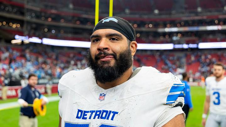 Oct 11, 2026; Glendale, Arizona, USA; Detroit Lions offensive lineman Juice Scruggs (70) against the Arizona Cardinals at State Farm Stadium. Mandatory Credit: Mark J. Rebilas-Imagn Images Oct 11, 2026; Glendale, Arizona, USA; Detroit Lions offensive lineman Juice Scruggs (70) against the Arizona Cardinals at State Farm Stadium. Mandatory Credit: Mark J. Rebilas-Imagn Images