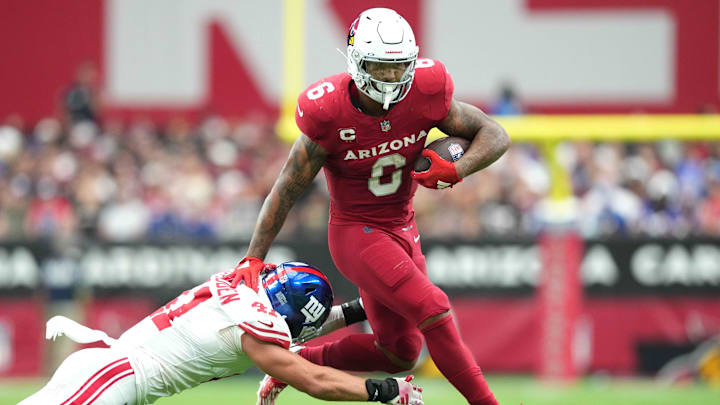 Sep 17, 2023; Glendale, Arizona, USA; Arizona Cardinals running back James Conner (6) breaks the
