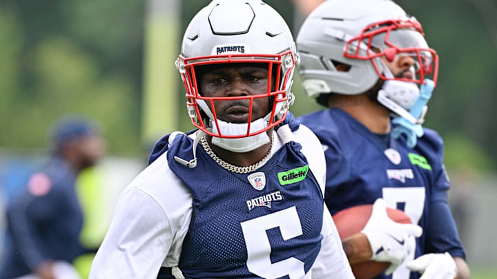 Jun 9, 2025; Foxborough, MA, USA; New England Patriots safety Jabrill Peppers (5) works out at minicamp at Gillette Stadium. Mandatory Credit: Eric Canha-Imagn Images