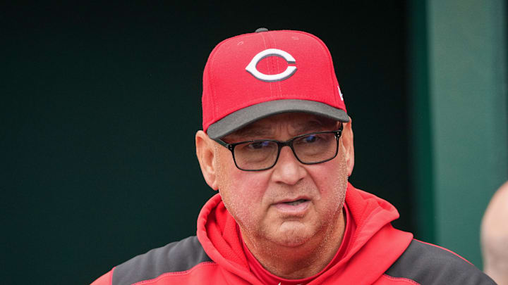 May 26, 2025; Kansas City, Missouri, USA; Cincinnati Reds manager Terry Francona (77) watches warm ups against the Kansas City Royals prior to a game at Kauffman Stadium. Mandatory Credit: Denny Medley-Imagn Images May 26, 2025; Kansas City, Missouri, USA; Cincinnati Reds manager Terry Francona (77) watches warm ups against the Kansas City Royals prior to a game at Kauffman Stadium. Mandatory Credit: Denny Medley-Imagn Images