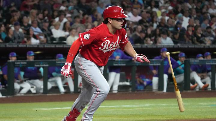 Aug 23, 2026; Phoenix, Arizona, USA; Cincinnati Reds first baseman Sal Stewart (27) hits an RBI single against the Arizona Diamondbacks in the third inning at Chase Field. Mandatory Credit: Rick Scuteri-Imagn Images Aug 23, 2026; Phoenix, Arizona, USA; Cincinnati Reds first baseman Sal Stewart (27) hits an RBI single against the Arizona Diamondbacks in the third inning at Chase Field. Mandatory Credit: Rick Scuteri-Imagn Images