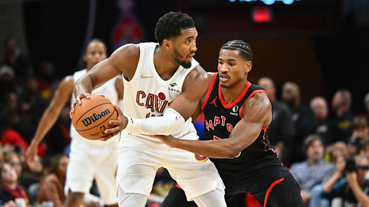 Former Cavaliers wing Ochai Agbaji (Raptors) defends the guard he was traded for, Donovan Mitchell (Cavaliers)