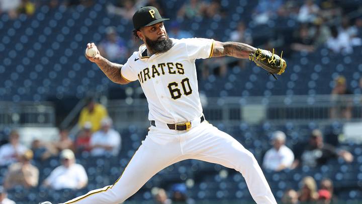 Jul 9, 2026; Pittsburgh, Pennsylvania, USA;  Pittsburgh Pirates relief pitcher Dennis Santana (60) pitches against the Atlanta Braves during the ninth inning at PNC Park. Mandatory Credit: Charles LeClaire-Imagn Images