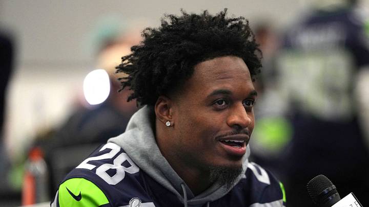 Seattle Seahawks cornerback Nehemiah Pritchett talking with the press 