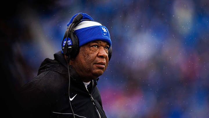 Nov 12, 2022; Lexington, Kentucky, USA; Kentucky Wildcats associate head coach Vince Marrow looks on during the game against the Vanderbilt Commodores at Kroger Field. Mandatory Credit: Jordan Prather-Imagn Images