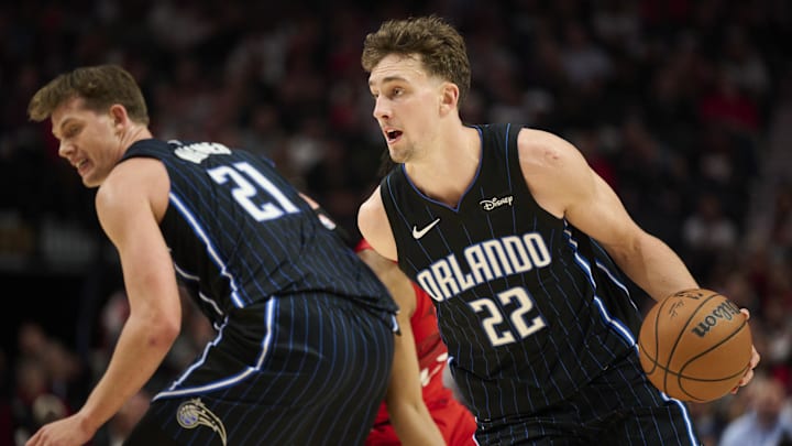 Orlando Magic forward Franz Wagner (22) drives to the basket.