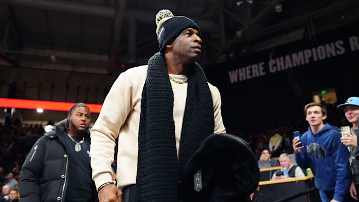 Jan 13, 2024; Boulder, Colorado, USA; Colorado Buffaloes football head coach Deion Sanders leaves