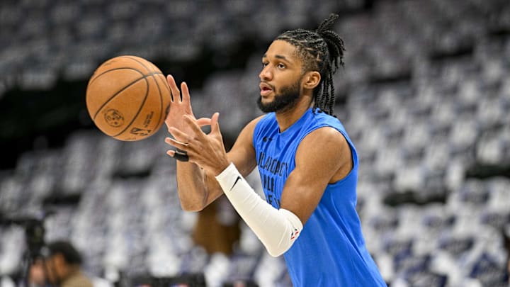 May 13, 2024; Dallas, Texas, USA; Oklahoma City Thunder guard Isaiah Joe (11) warms up before the game between the Dallas Mavericks and the Oklahoma City Thunder in game four of the second round for the 2024 NBA playoffs at American Airlines Center. Mandatory Credit: Jerome Miron-Imagn Images